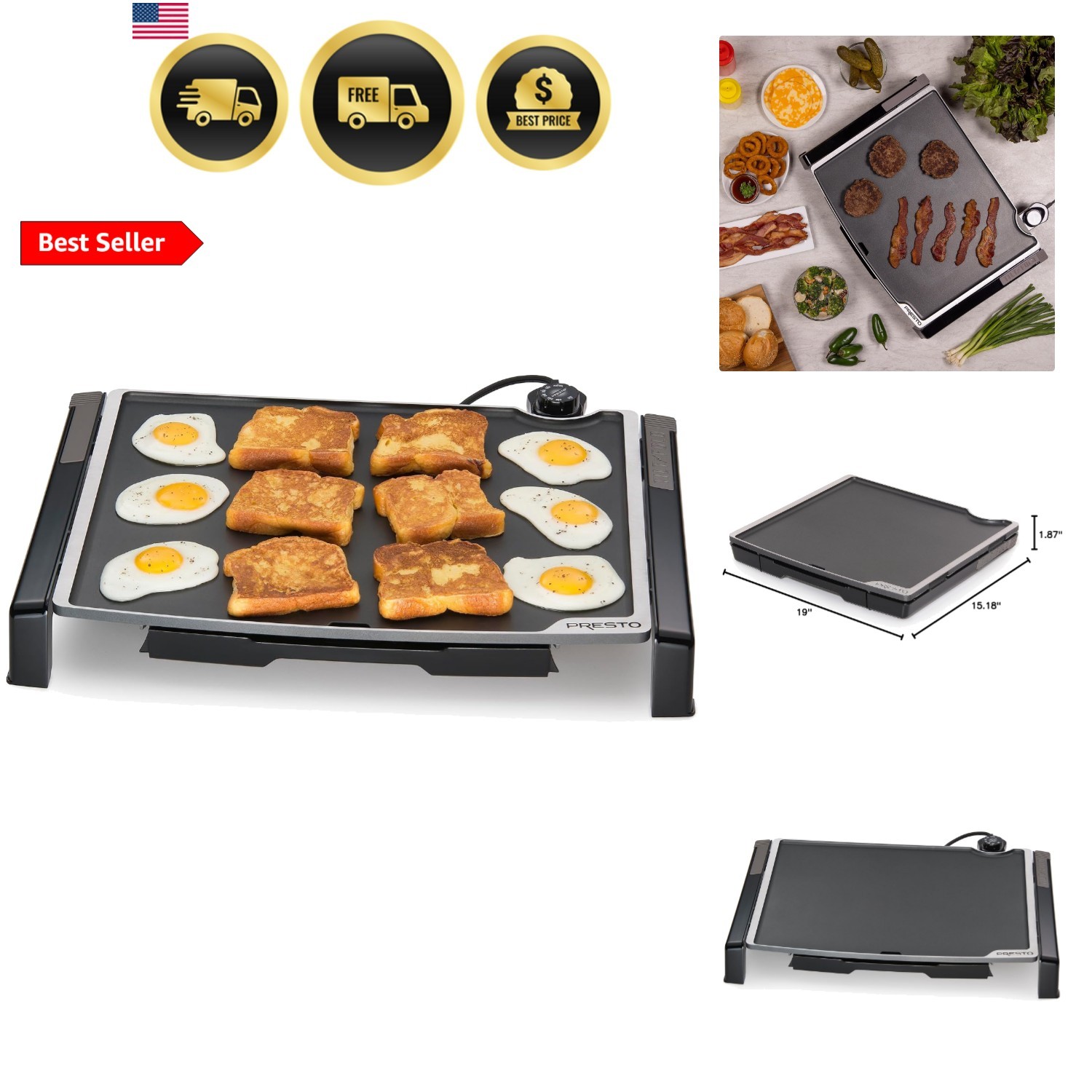 Electric Griddle Nonstick Large Cooking Surface Foldable Drip Tray