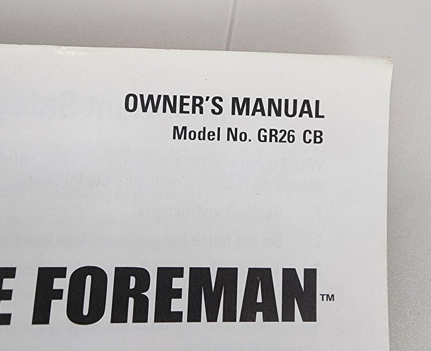 george foreman Grill owner’s manual model no. GR26 CB