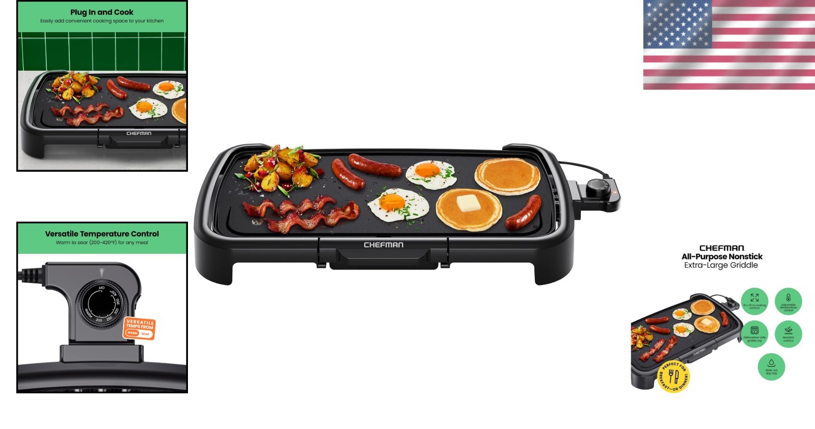 XL Electric Griddle with Removable Temperature Control