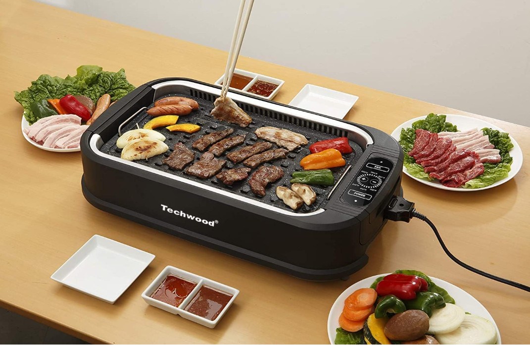 Parrilla Eléctrica Antihumo 1500W con Tapa de Cristal y Placa Antiadherente