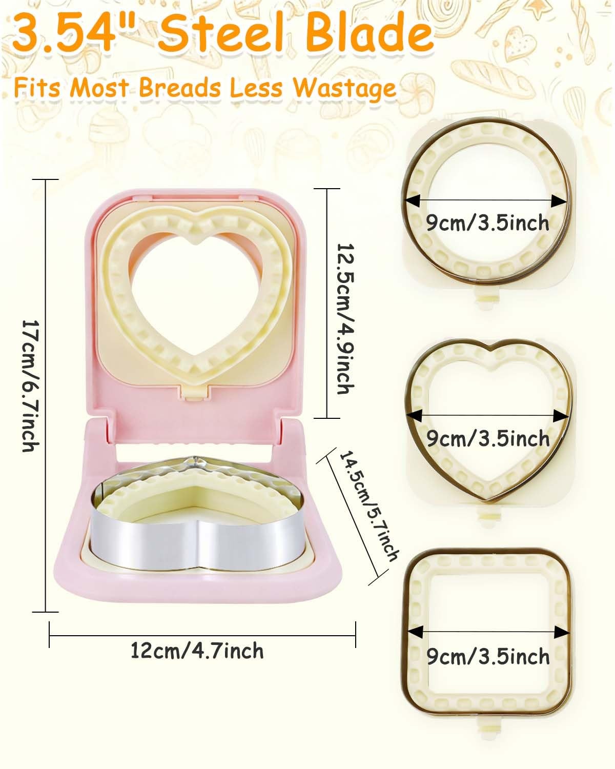 3-in-1 Uncrustable Sandwich Maker – Heart/Circle/Square Crustless Sandwich Cu…