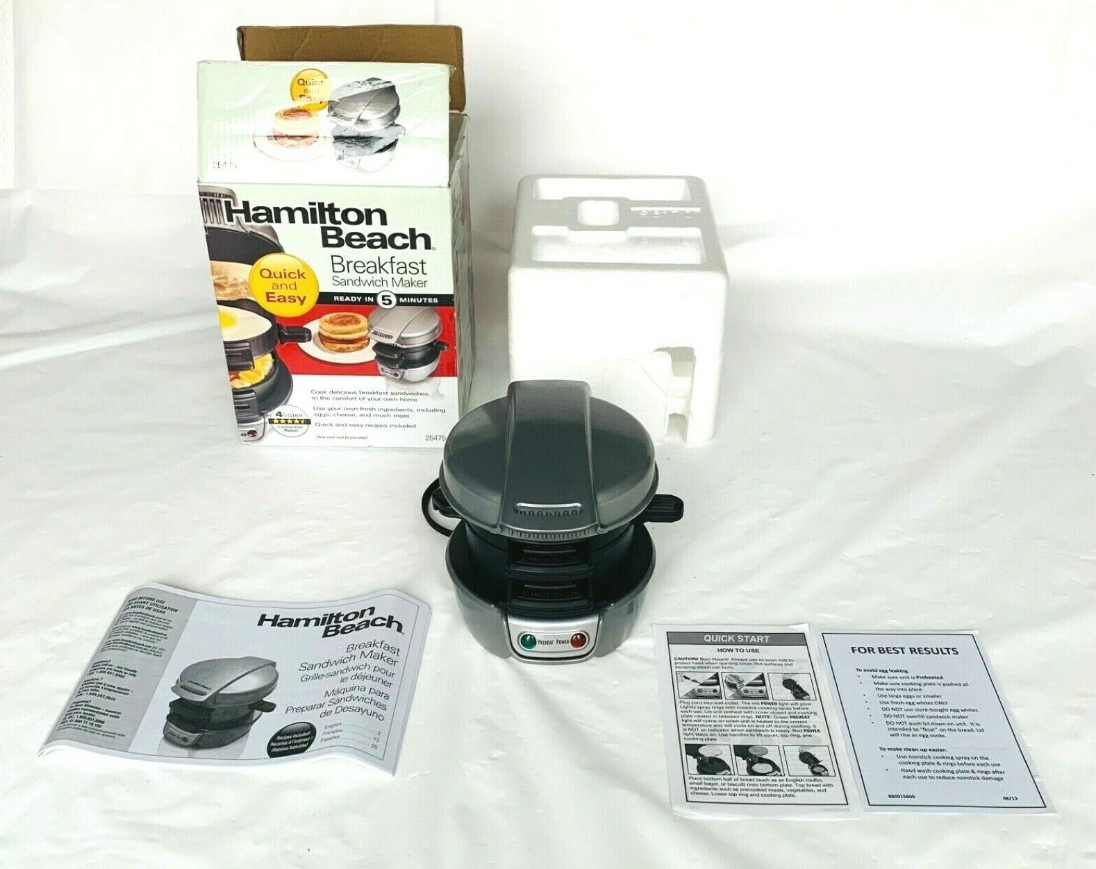 Hamilton Beach Breakfast Sandwich Maker Electric 25475 Egg McMuffin ST29 EUC