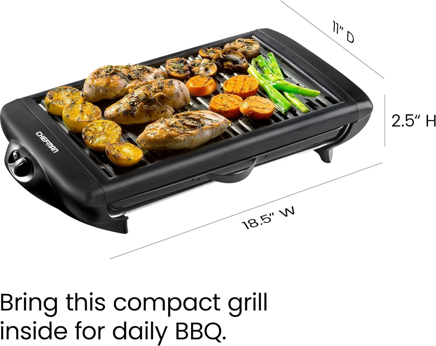 Non-Stick Indoor Grill with Dishwasher Safe Tray & 150 Sq. Inch Cooking Surface