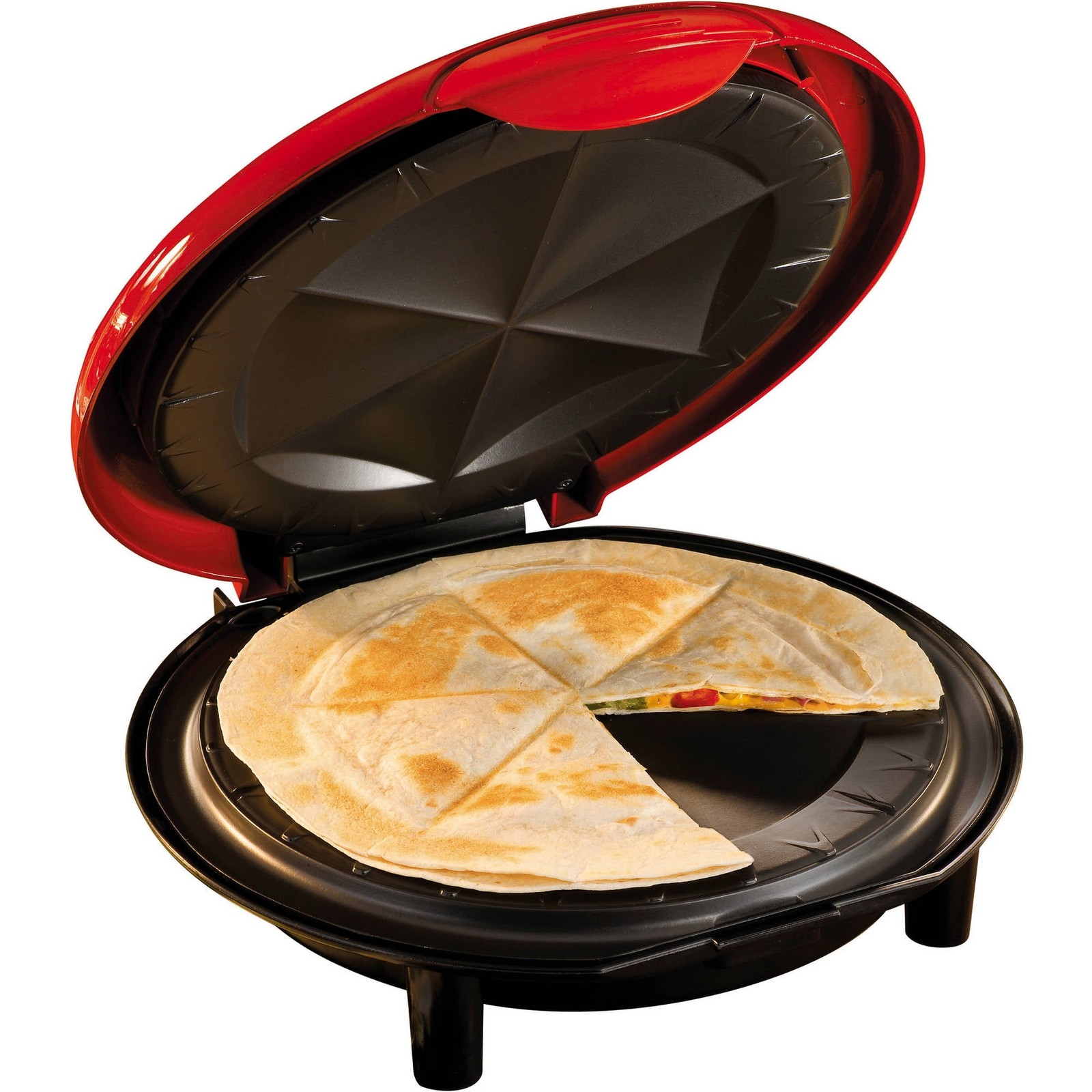 6-Wedge Electric Quesadilla Maker with Removable Tray and Extra Stuffing Latch..