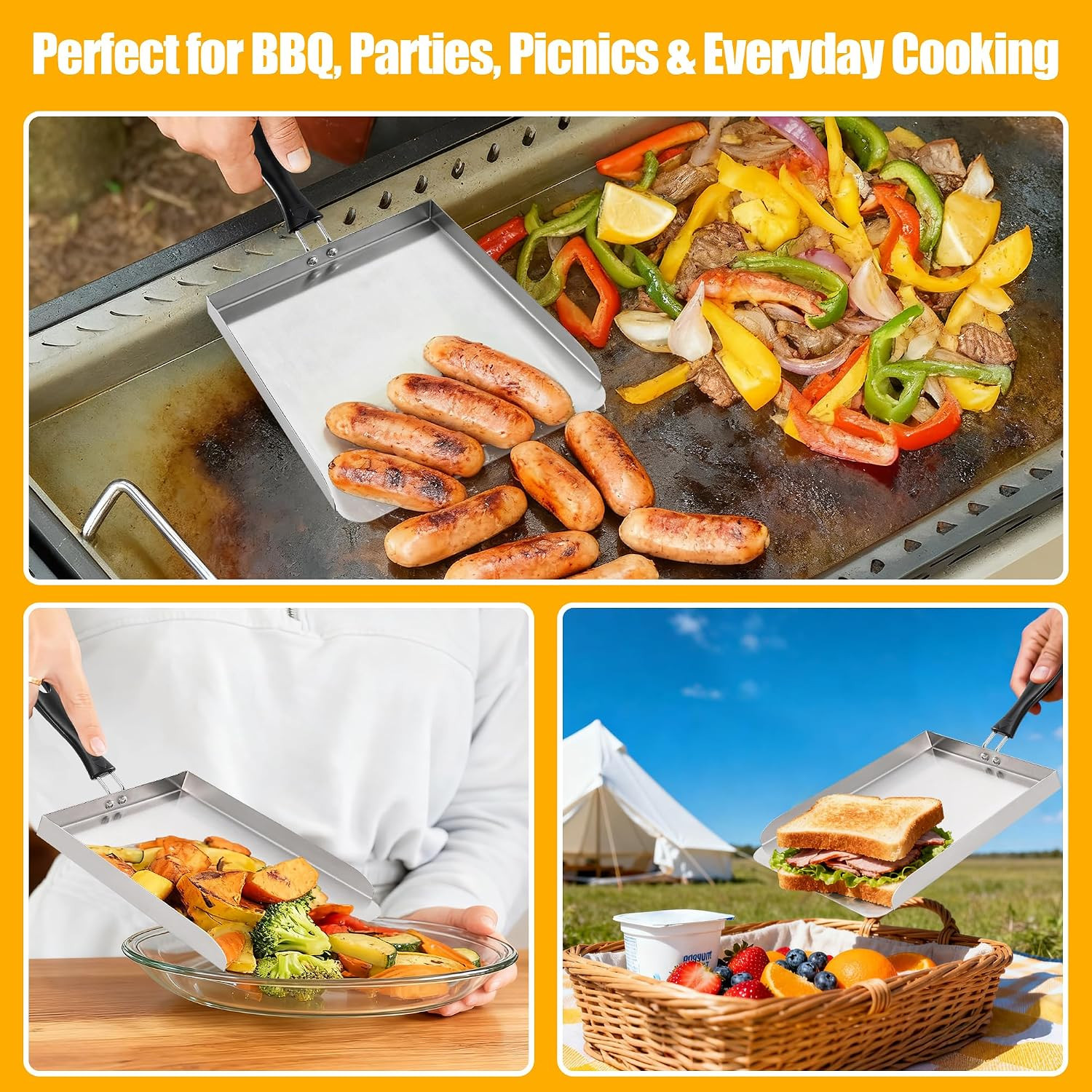 Stainless Steel Food Mover Spatula –Heavy Duty Smash Burger Griddle Tool