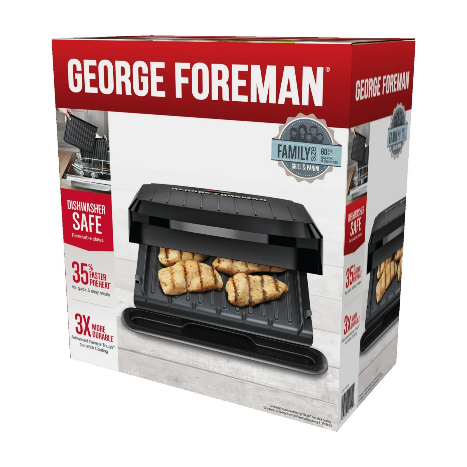 George Foreman 4-Serving Non-Stick Removable Dishwasher Safe Plates, Grill