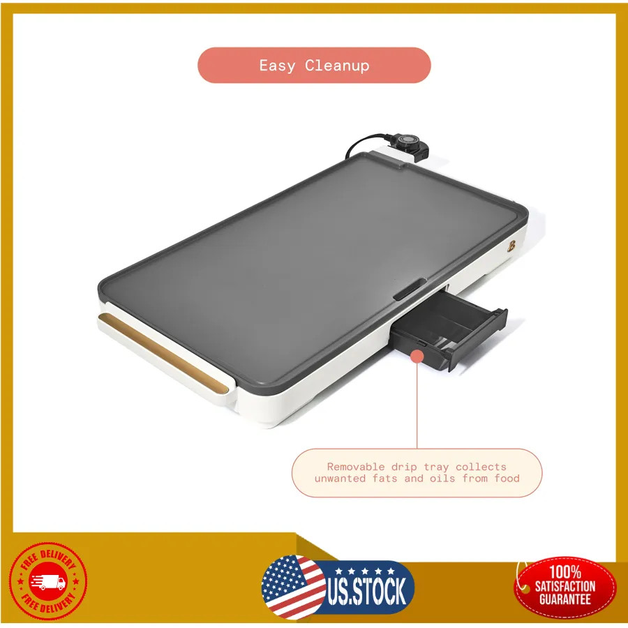 Beautiful Drew Barrymore XL Electric Griddle 12 x 22 Nonstick White Icing