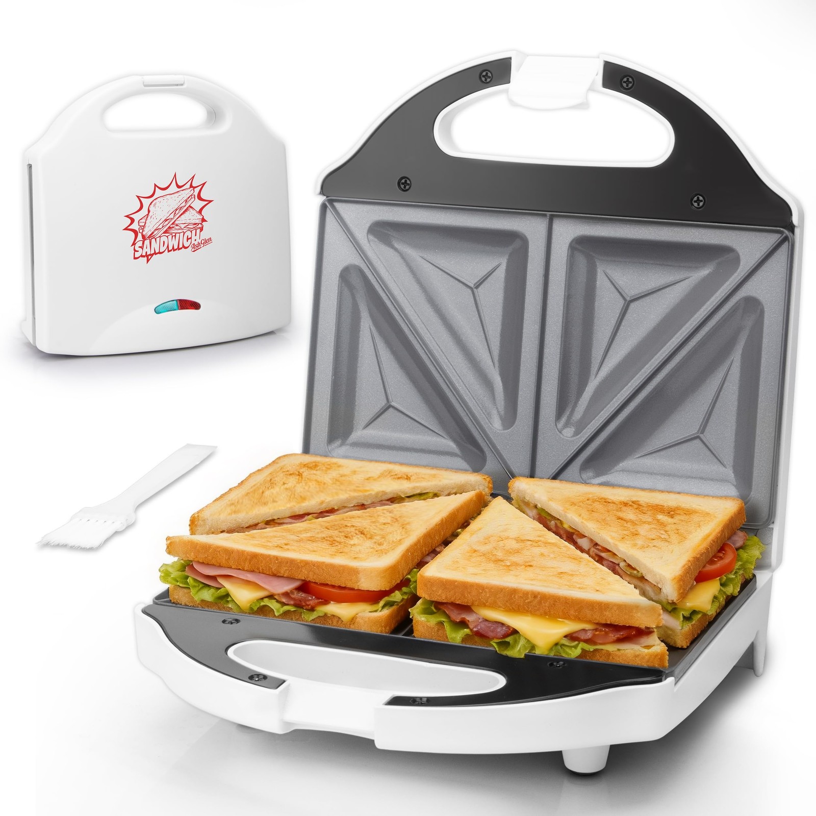 2 Slice Ceramic Breakfast Sandwich Maker Press Grilled Cheese Toaster White C…
