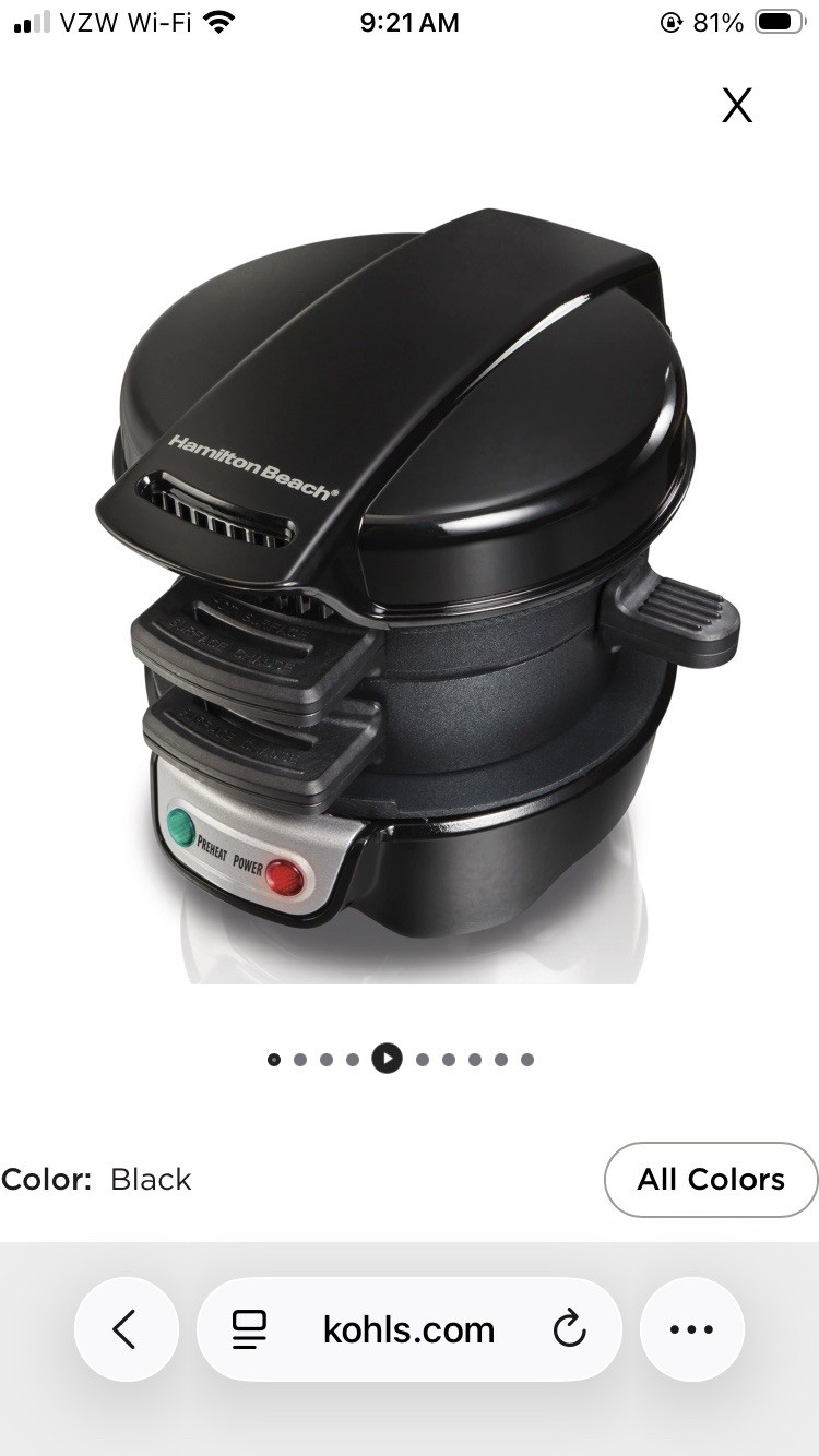 Hamilton Beach Breakfast Sandwich Maker, Black, New In Box