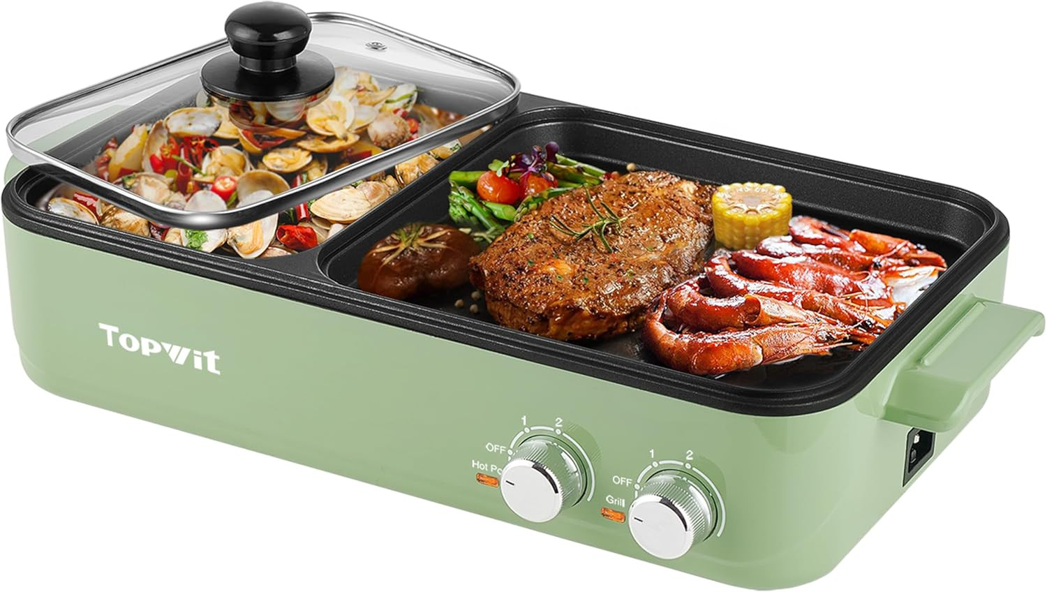 Hot Pot Electric with Grill, 2 in 1 Indoor Non-Stick Electric Pot and Griddle fo