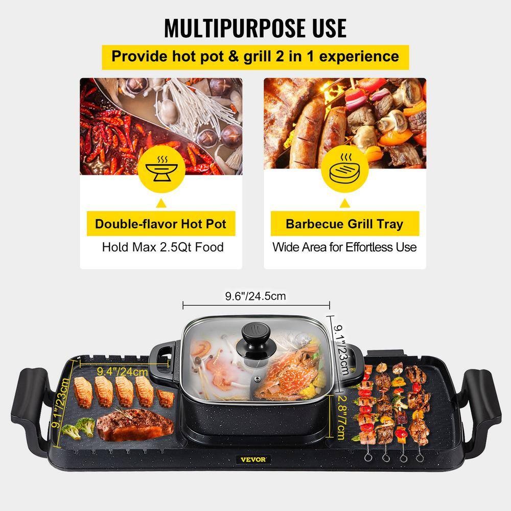 VEVOR 2 in 1 Electric Grill Hot Pot BBQ Pan Smokeless Dual Temperature Control