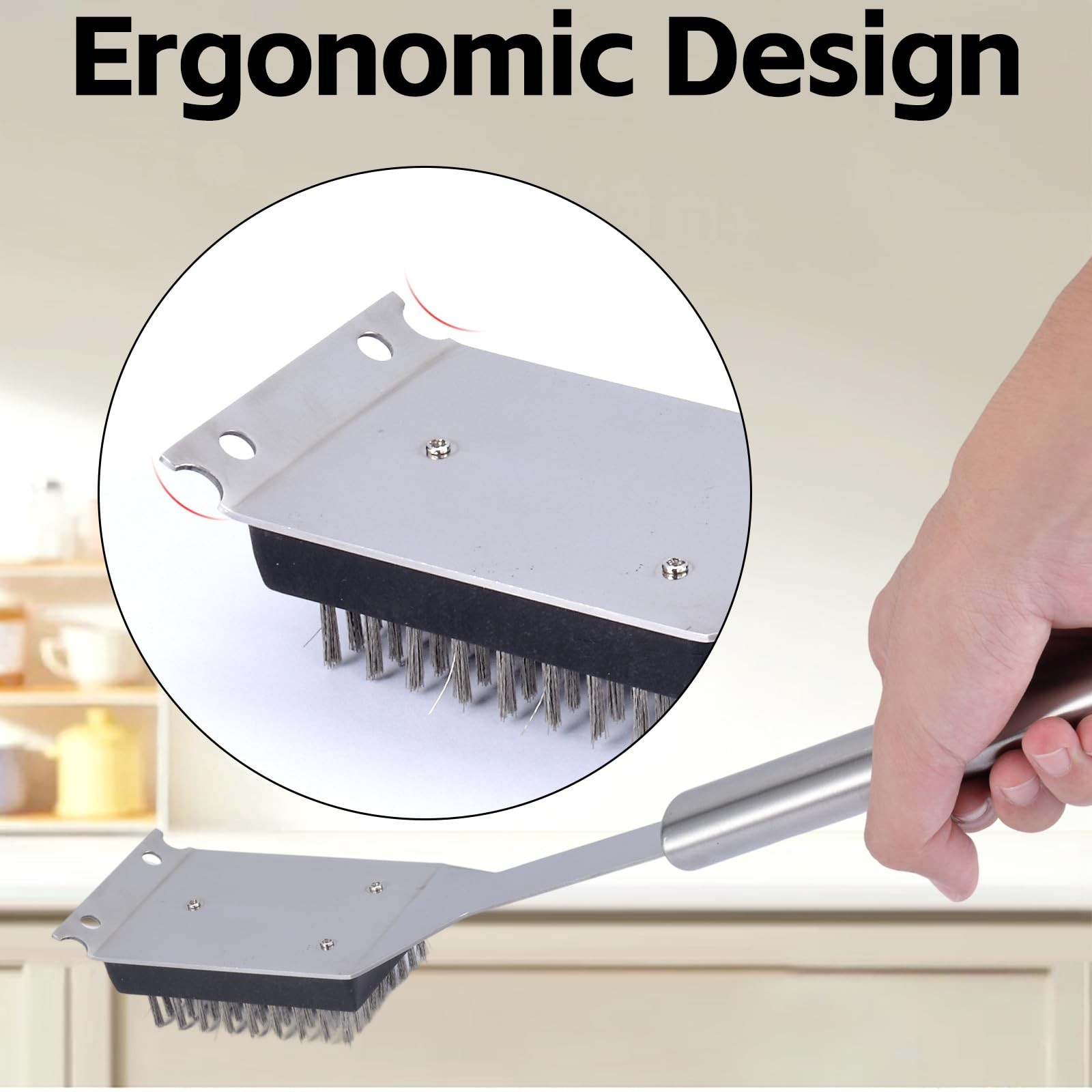 2 Pack Grill Brush and Scraper, 16.5” & 14” Wire BBQ for Silver