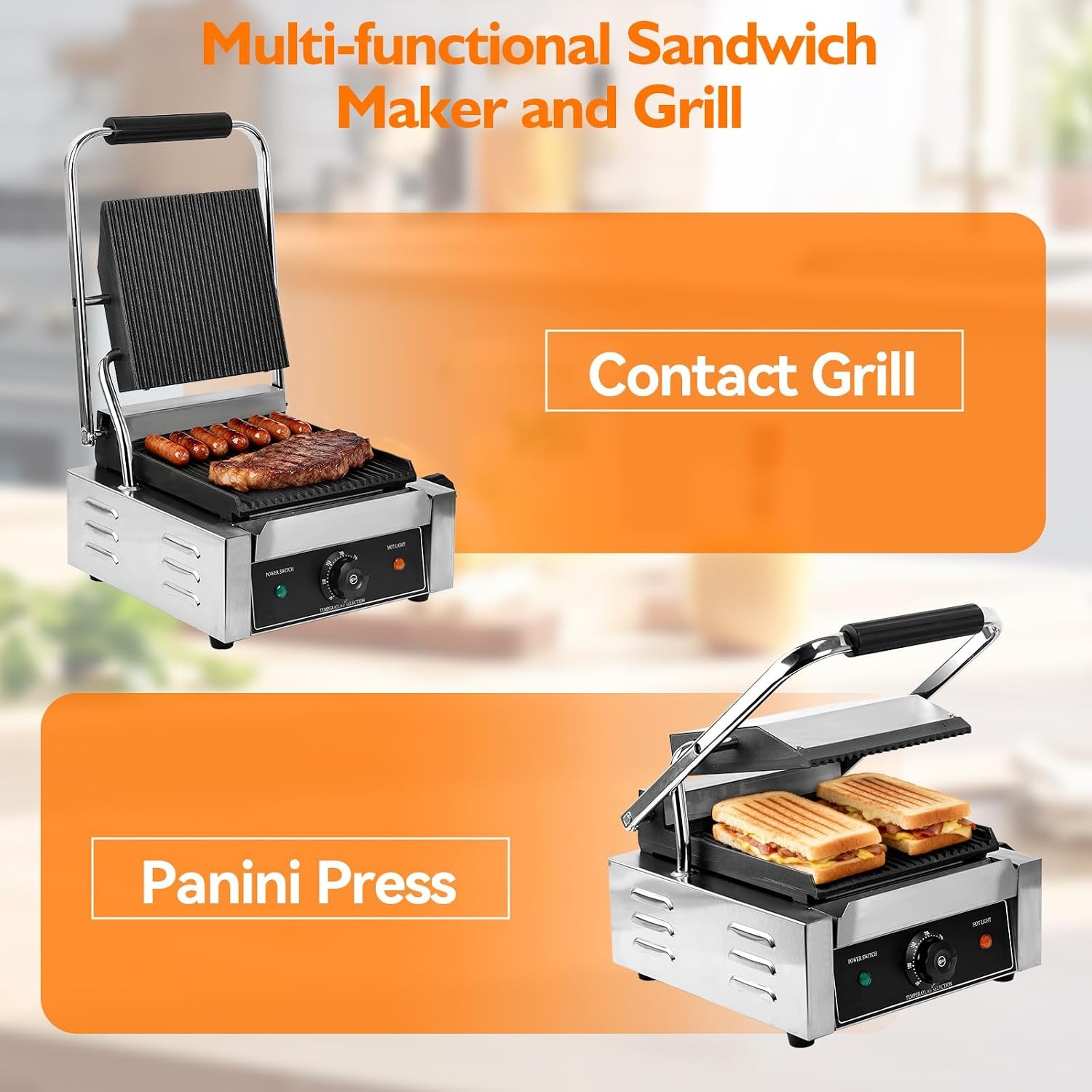 1800W Indoor Electric Grill Double-Sided Griddle 50-300°C Adjustable Temperature