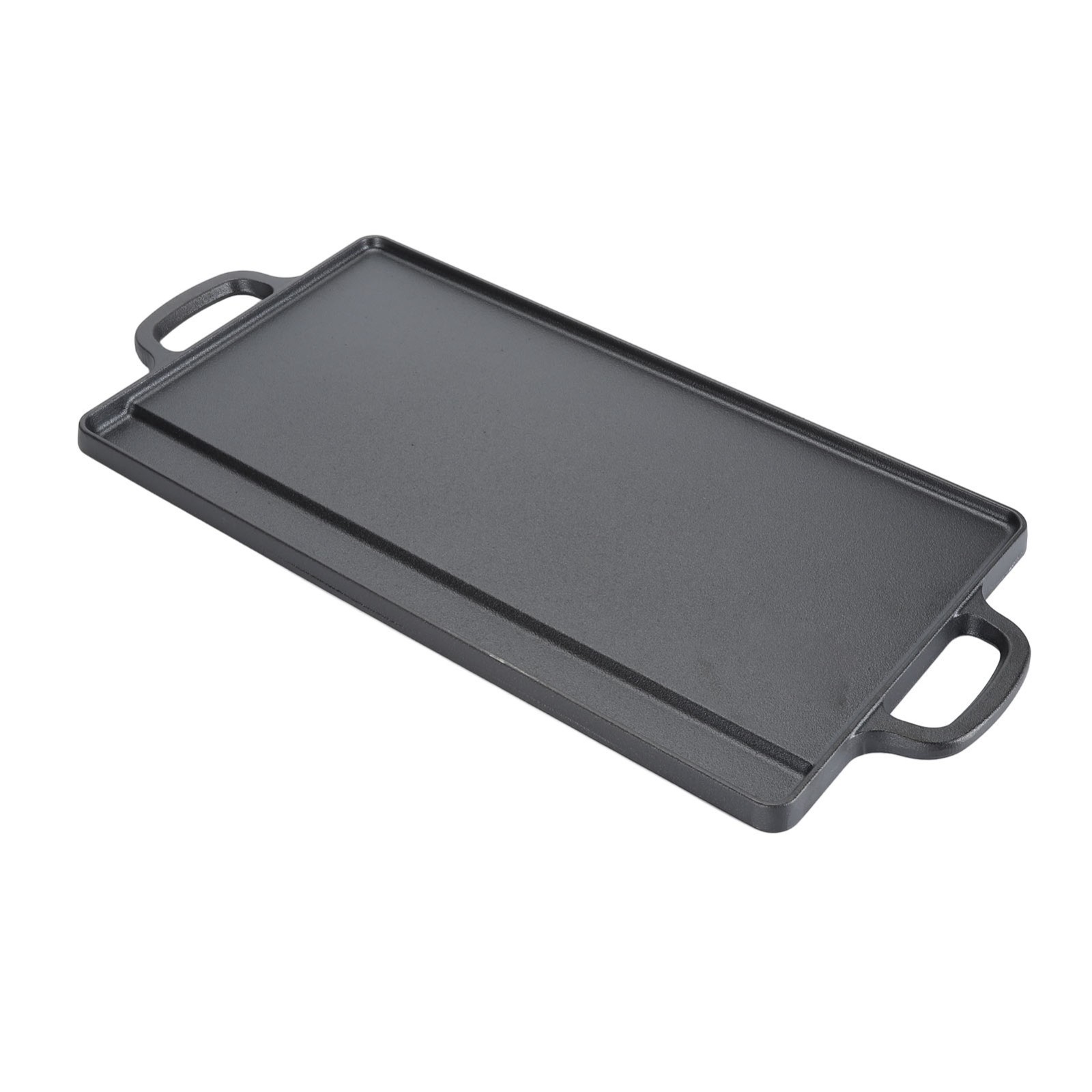 Dual Ear Double Sided Cast Iron Griddle, Rect BBQ Grill Plate 17.3in & 19.7in