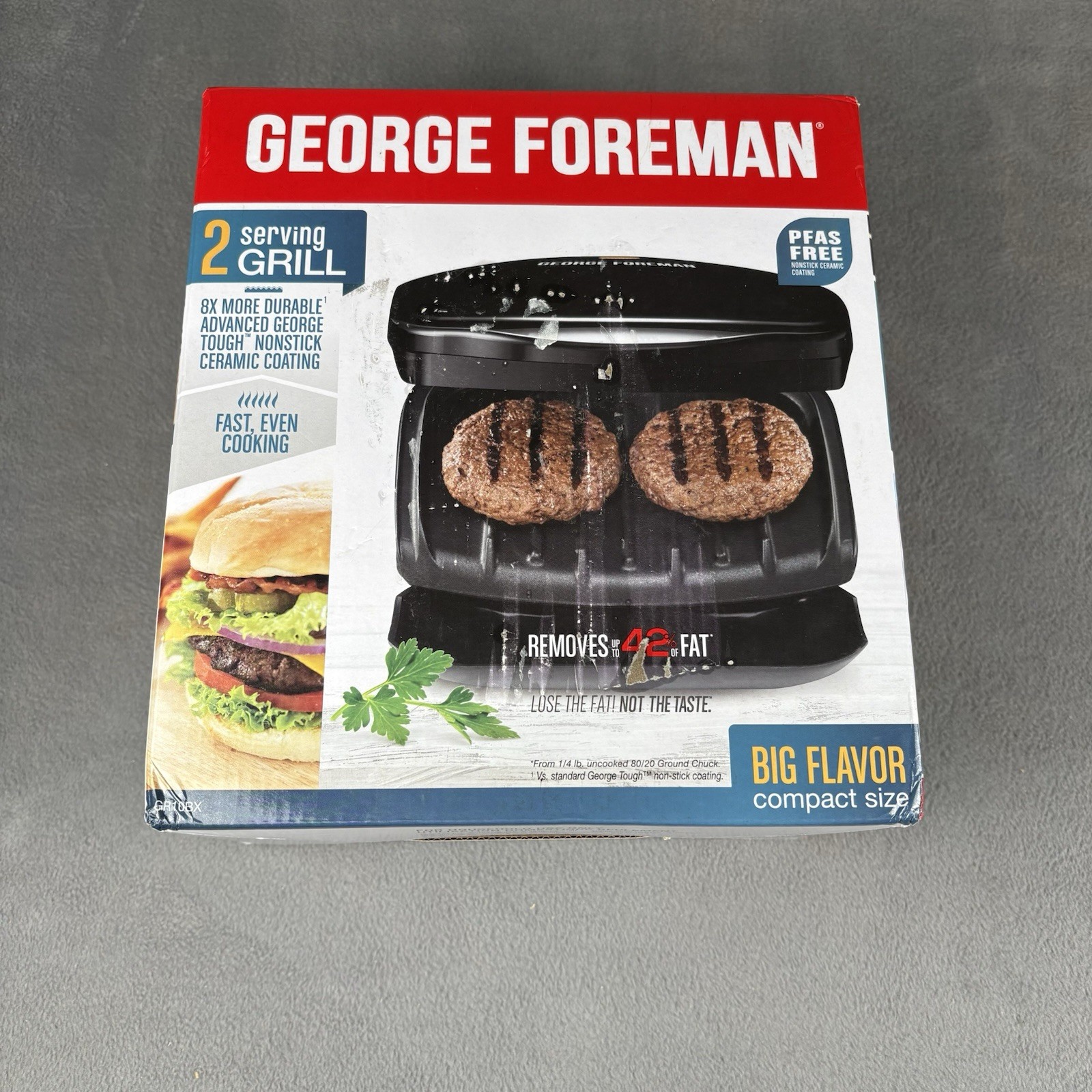 George Foreman Grill Compact 2 Serving Nonstick GR10B Never Used New Open Box