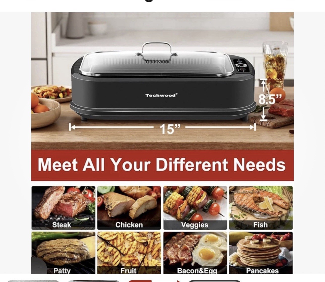 Techwood Smokeless Indoor Electric Grill w/ Nonstick Plate 1500W Temp cont NEW