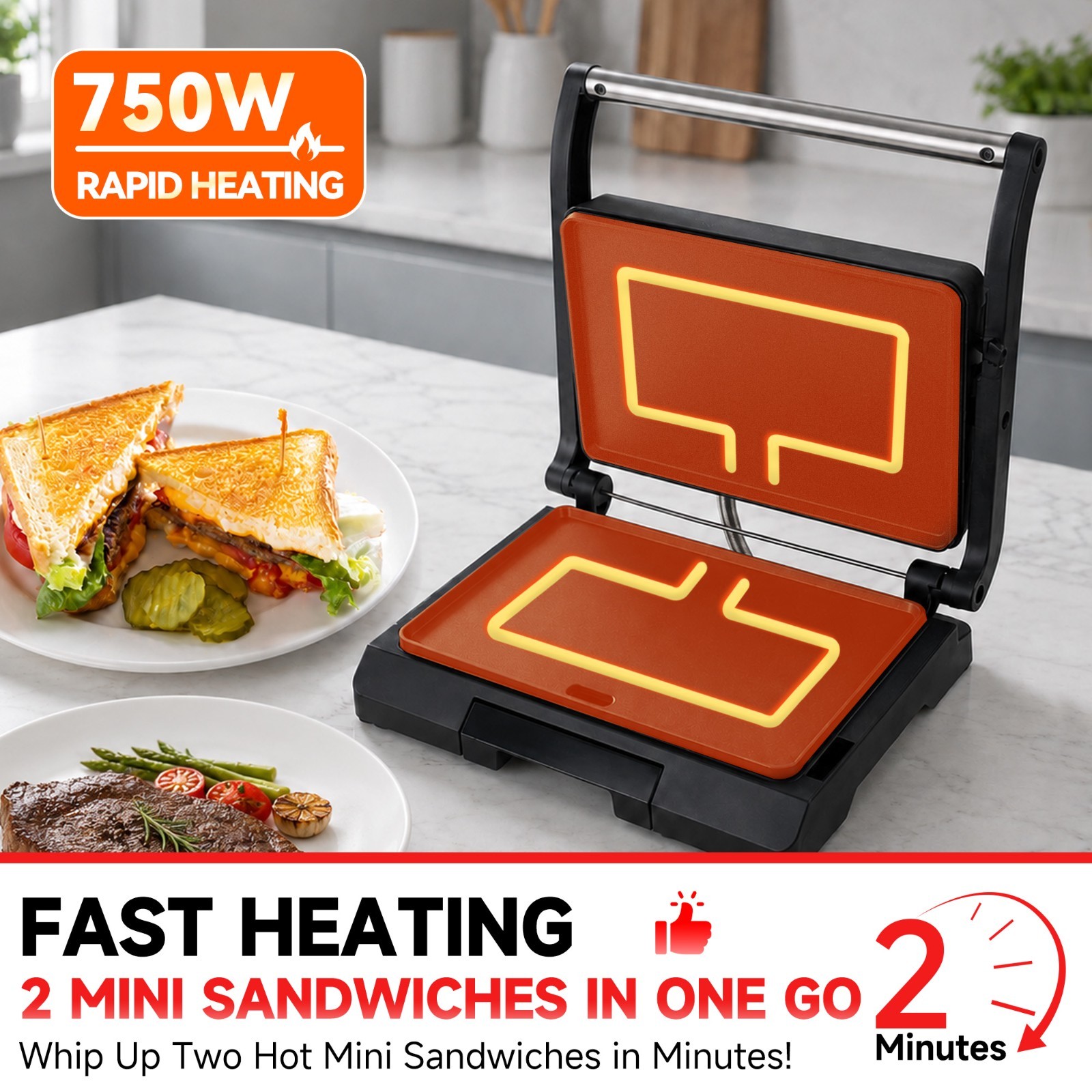 Baker’s Friend Mini Panini Press Electric Griddle, 2 Slices of Panini Grill Pres