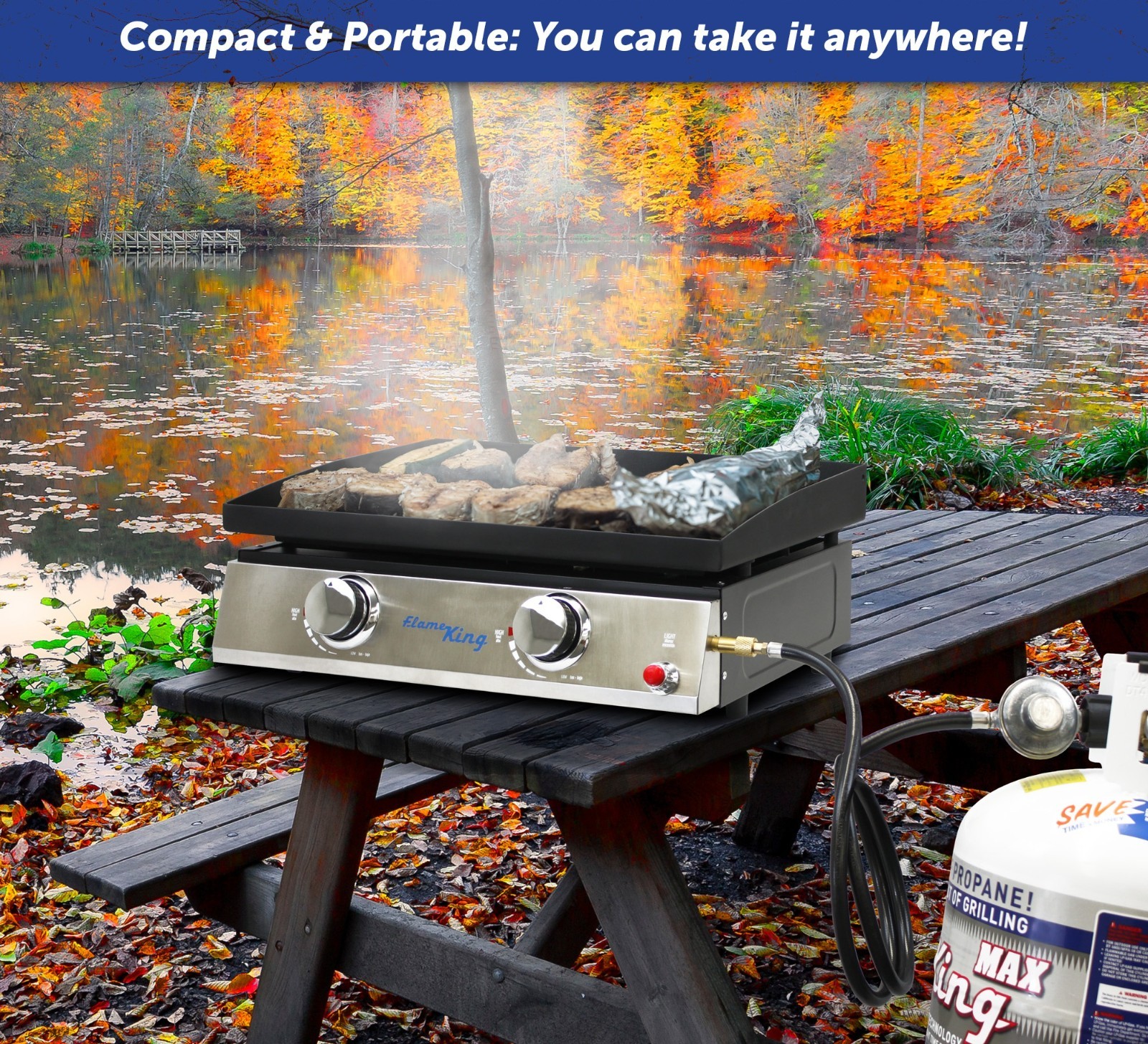 22 inch 2-Burner Propane Tabletop Griddle, Heavy Duty Flat Top Cast Iron