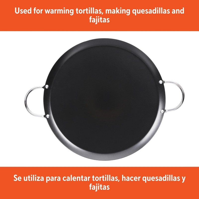 11in Carbon Steel Nonstick Round Comal W/ Metal Handles Black