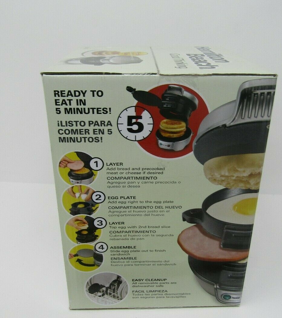 Hamilton Beach Breakfast Sandwich Maker 25475 Egg McMuffin Style St29 & Cookbook