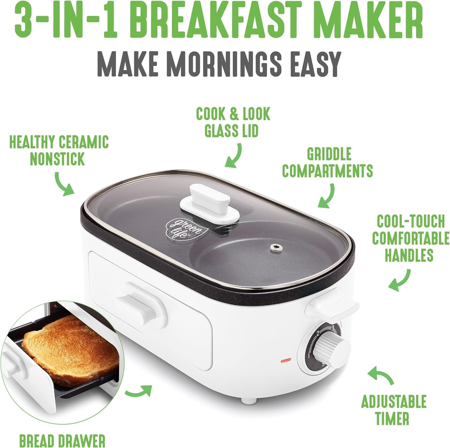 Breakfast Station with Dual Griddles & Toast Drawer, White