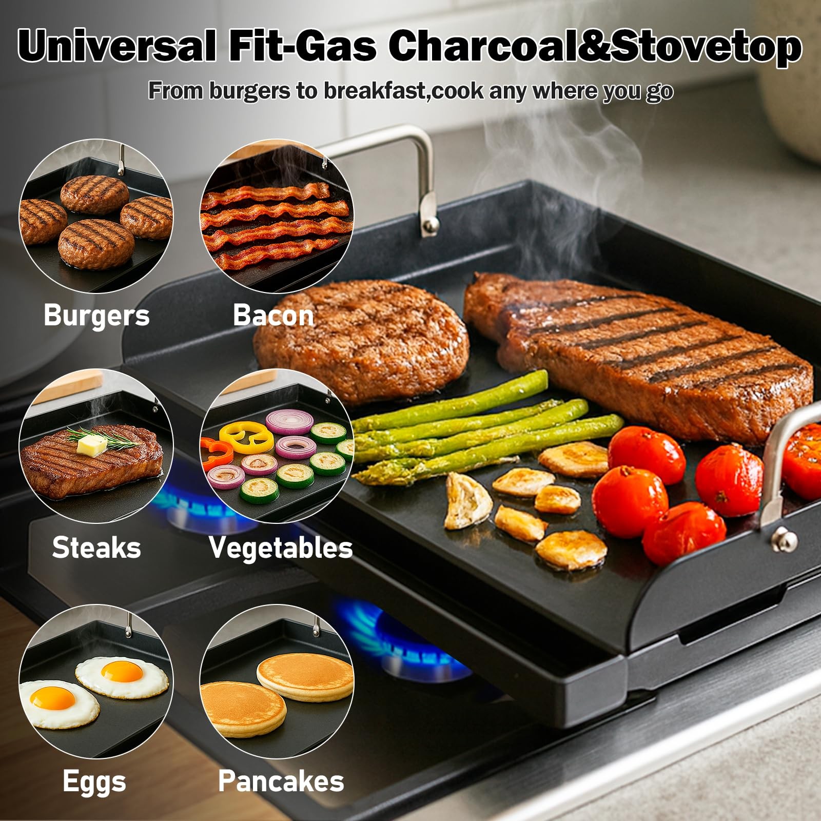 QuliMetal 17 x 13 Inch Cast Iron NanoCeramic Griddle for Gas Grills