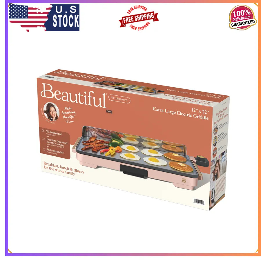 Beautiful Drew Barrymore 12×22 Inch XL Electric Griddle Nonstick Rose Gold