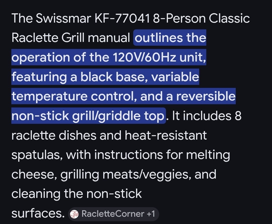 SWISSMAR 8-PersonRaclette Party Grill KF-77041 (Was A Display/Never Used/NoBox)