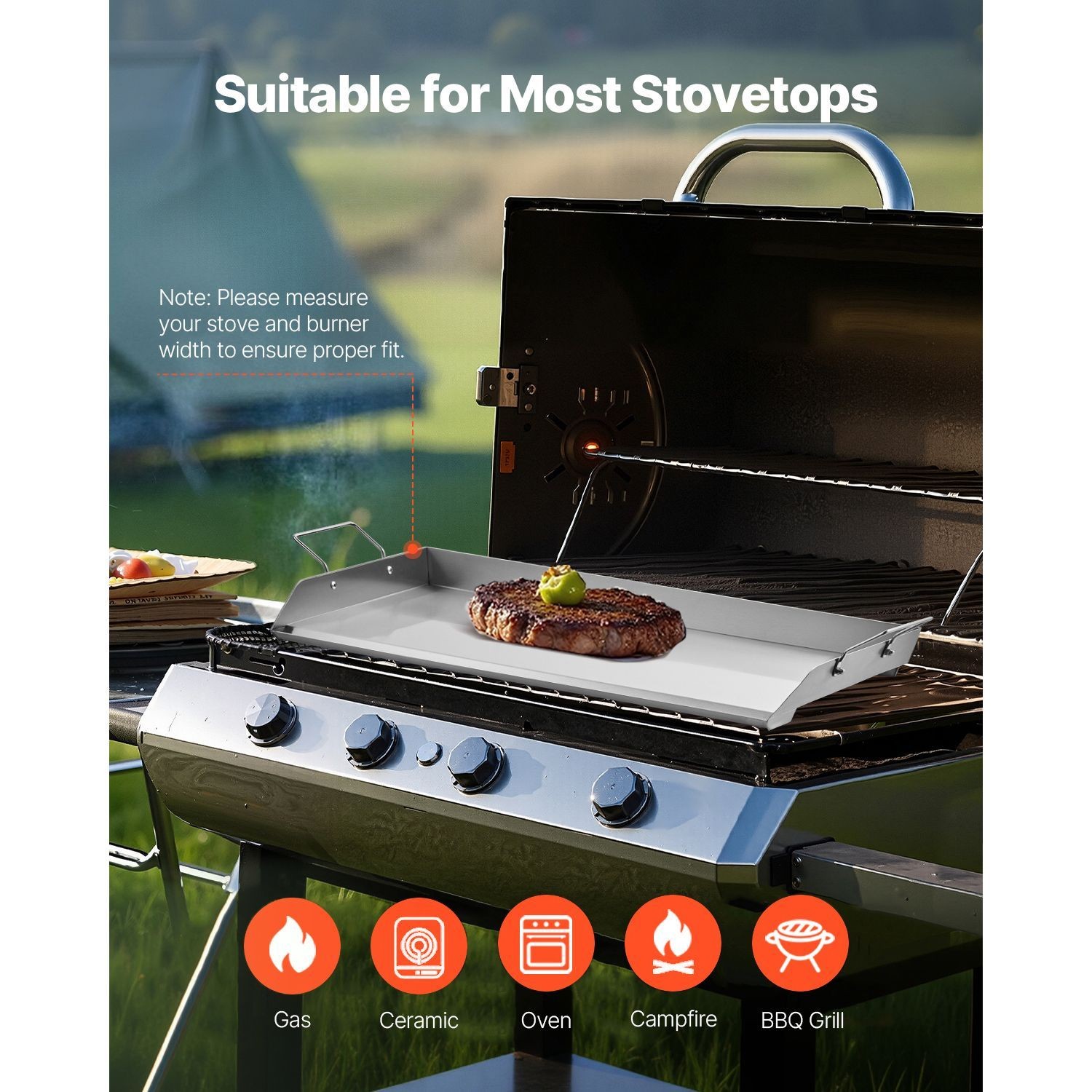 32×16 inch Stainless Steel Flat Top Griddle for Gas Grill, Teppanyaki, Camping
