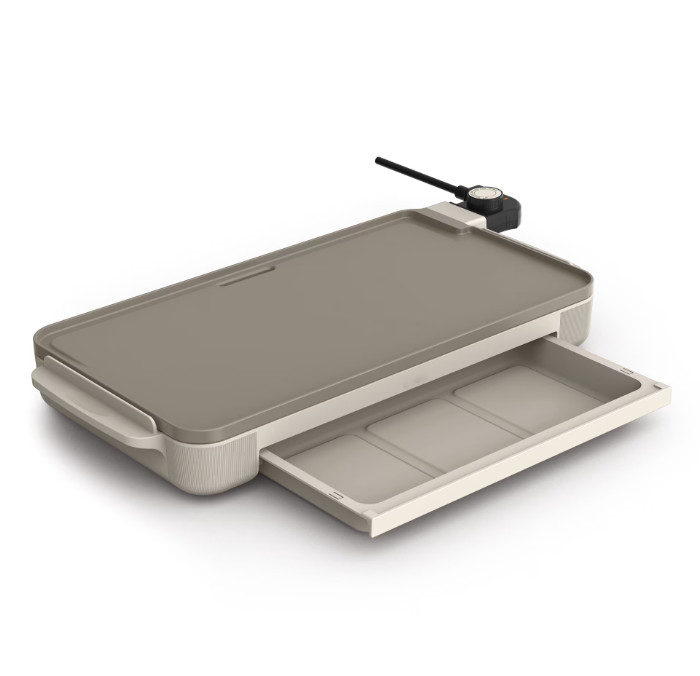 10×18 Inch Ceramic Nonstick Griddle with Warming Tray Oatmilk Electric