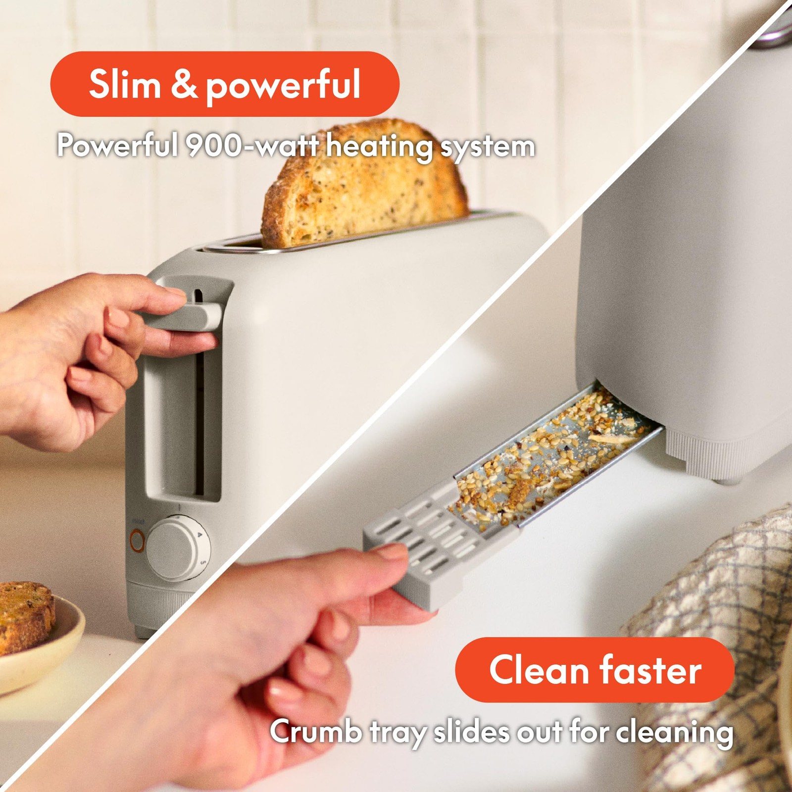 bella 2 Slice Slim Toaster, Fits-anywhere™ Kitchenware, 6 2 Slice, Oatmilk