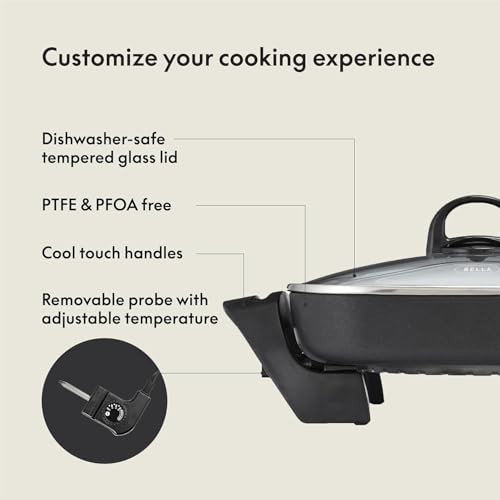 Bella 14607 Electric Skillet 12x12In Nonstick Glass Lid Copper Cool Touch