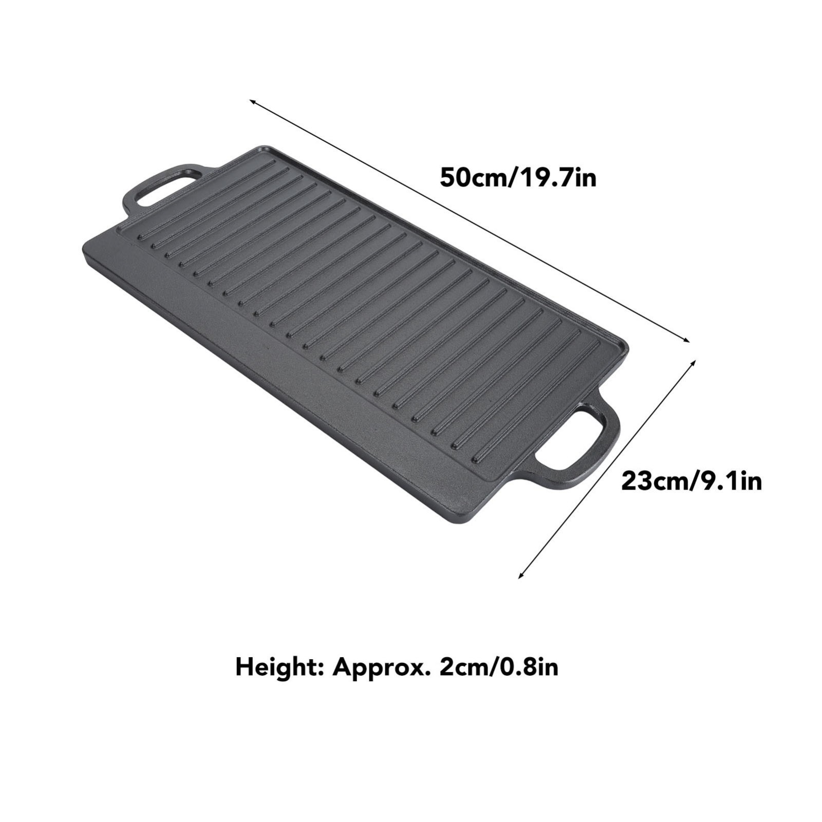 Dual Ear Double Sided Cast Iron Griddle, Rect BBQ Grill Plate 17.3in & 19.7in