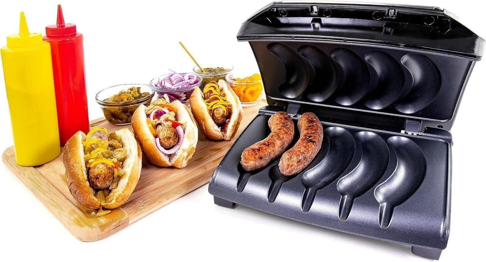 Electric Sausage & Brat Grill Hot Dog Roller Grill Cooker Warmer w/Oil Drip Tray