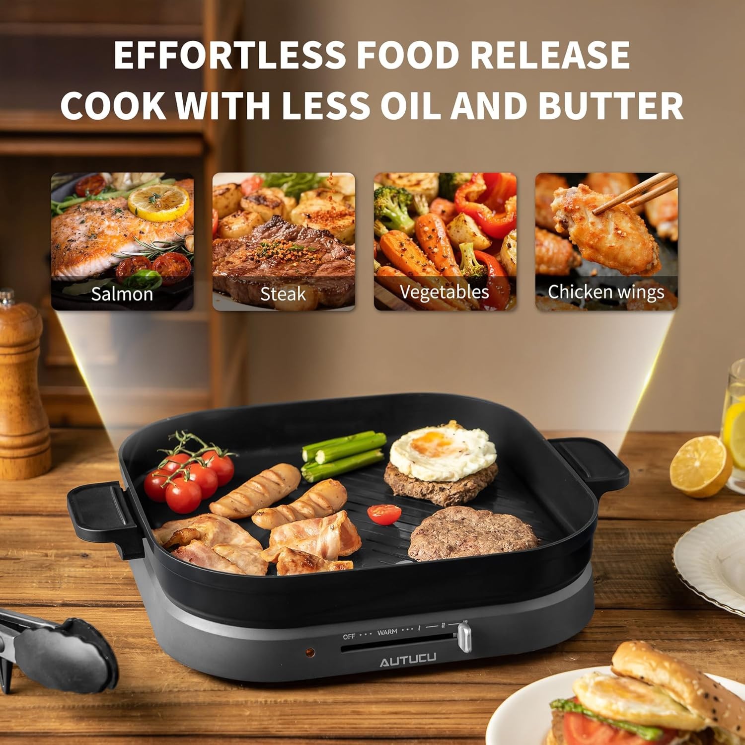 T2NA 2-in-1 Electric Griddle Nonstick Flat Grill PFOA-Free Ceramic-Coated