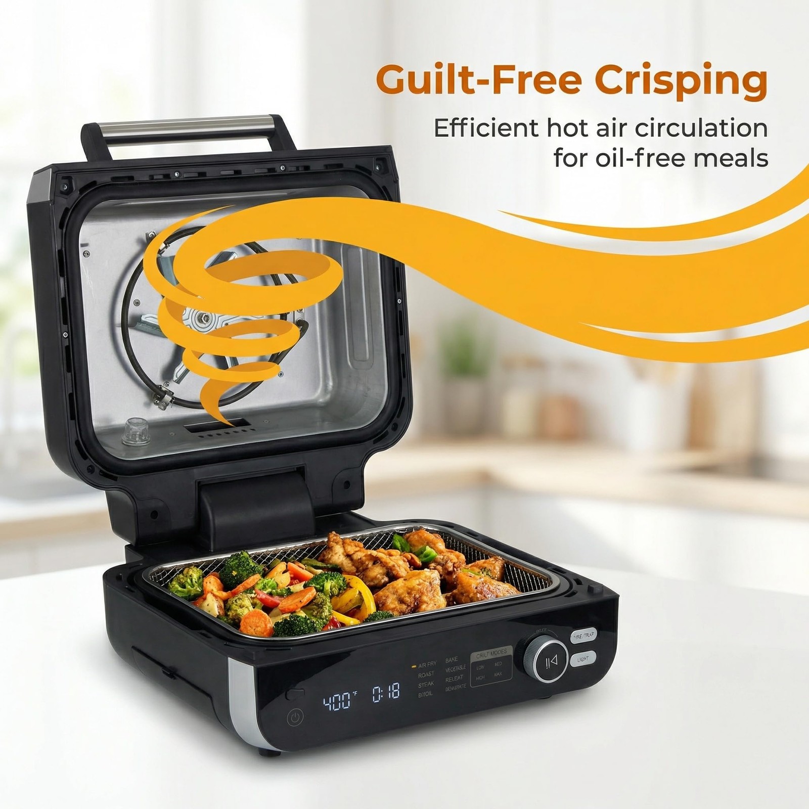 Electric Grill Outdoor, Electric 8-in-1 BBQ Grills with Air Fryer, Roast, Ste…