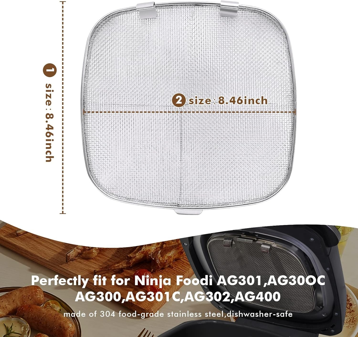 Stainless Steel Splatter Shield for Ninja Foodi AG301, Air Fryer Accessories
