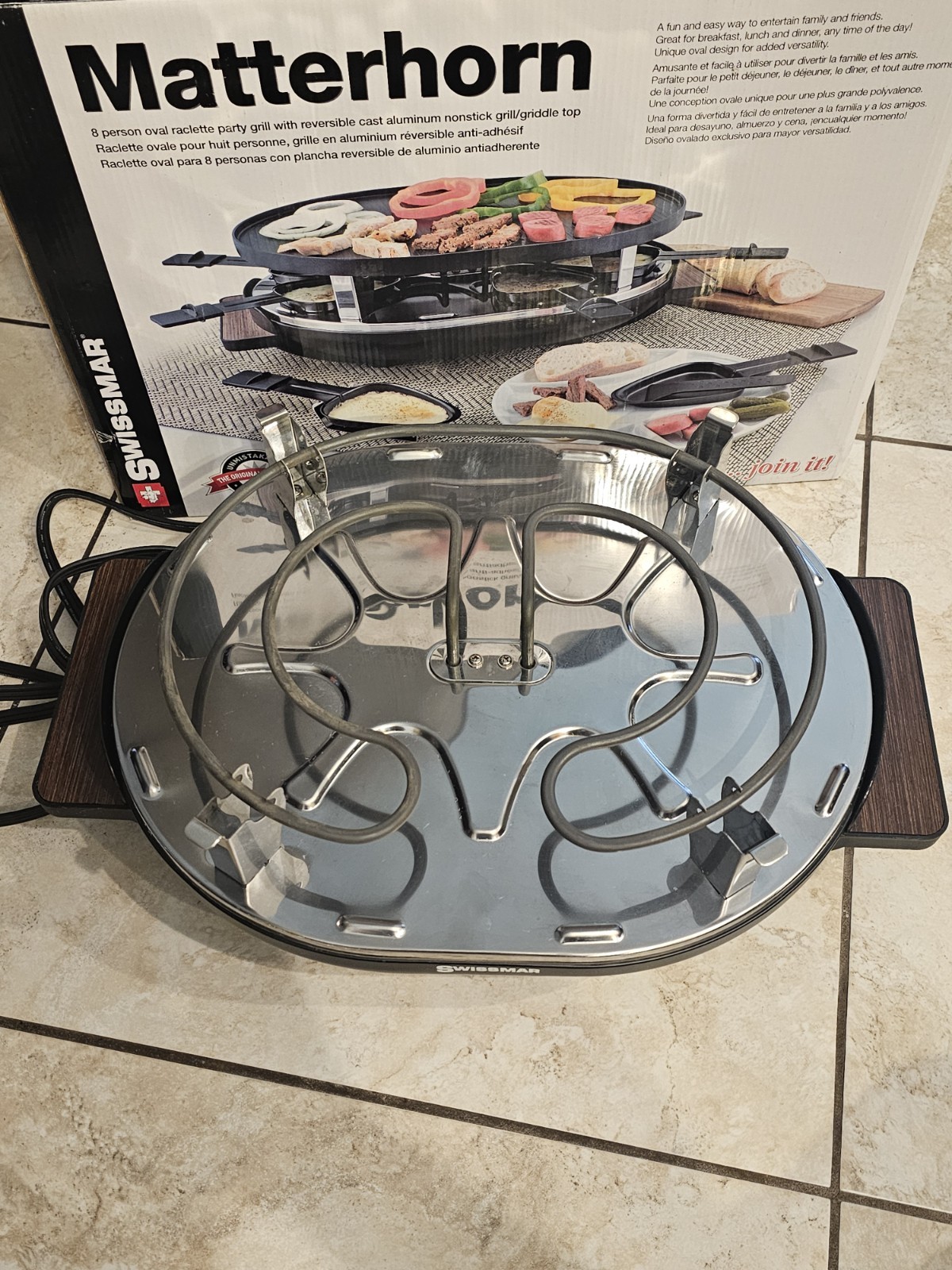 SWISSMAR MATTERHORN RACLETTE REVERSIBLE GRILL PARTY GRILL FOR 8