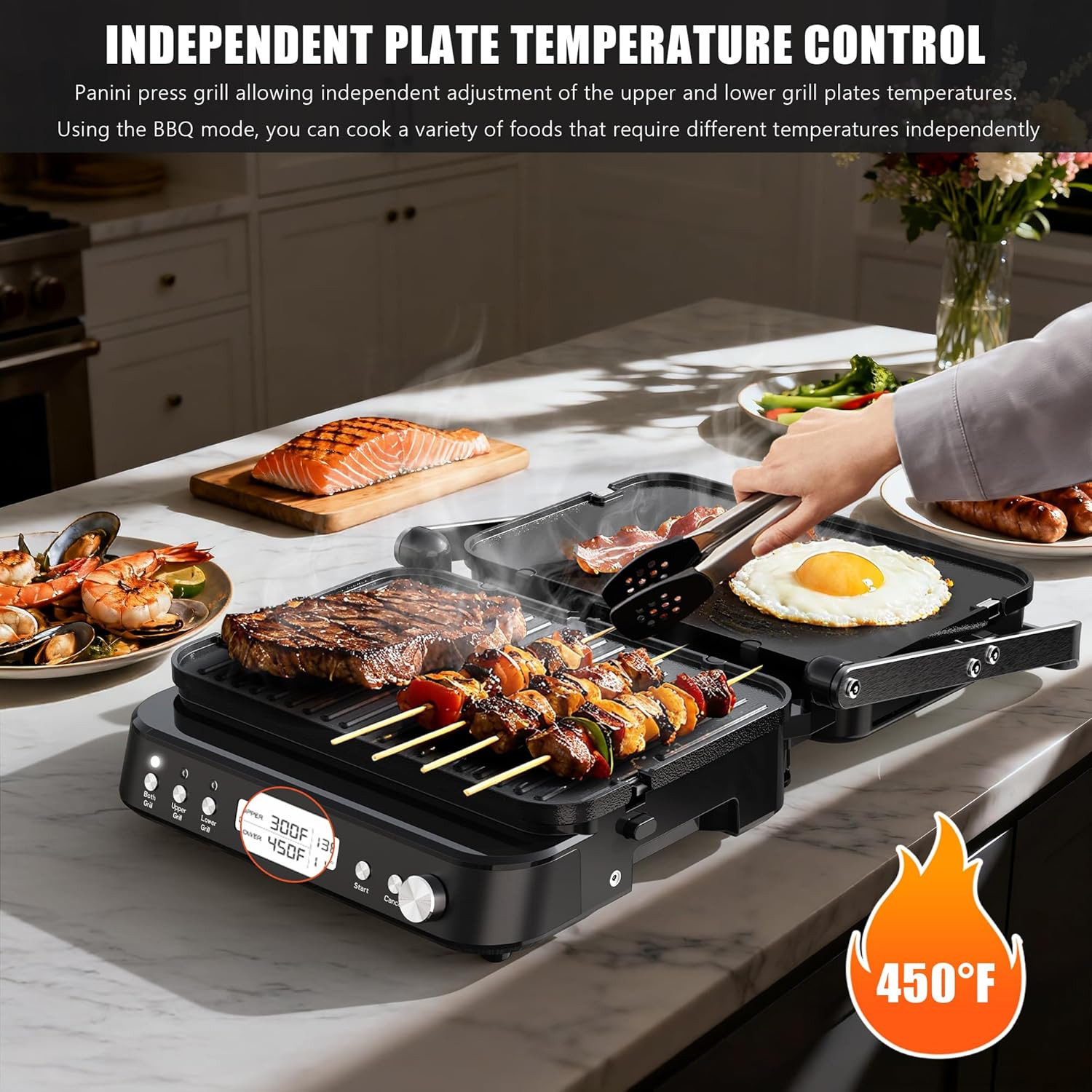CATTLEMAN 6-in-1 Panini Grill & Waffle Maker with Removable Nonstick Plates