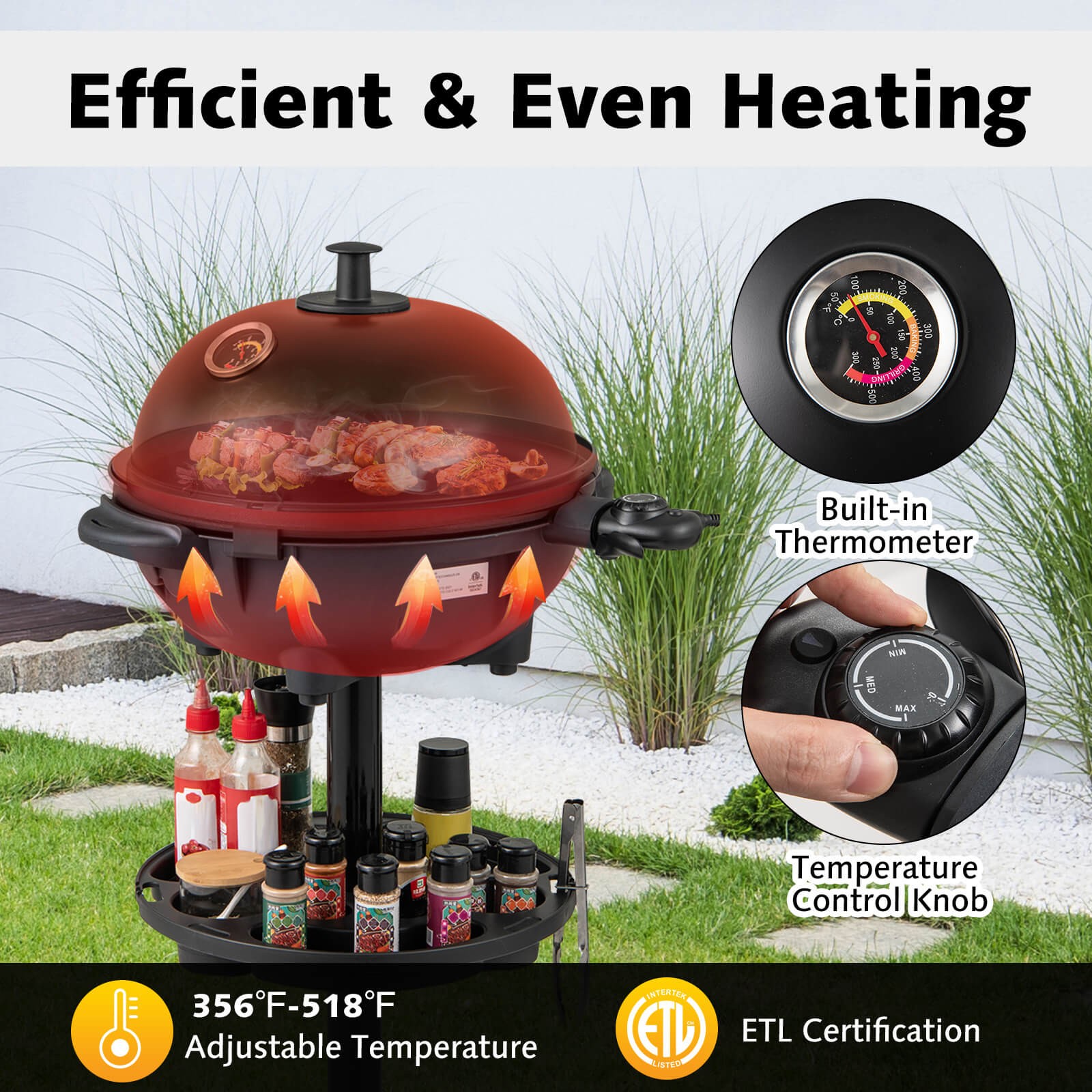 Indoor Outdoor Electric Grill w/ Non-stick Grill Plate Temperature Control