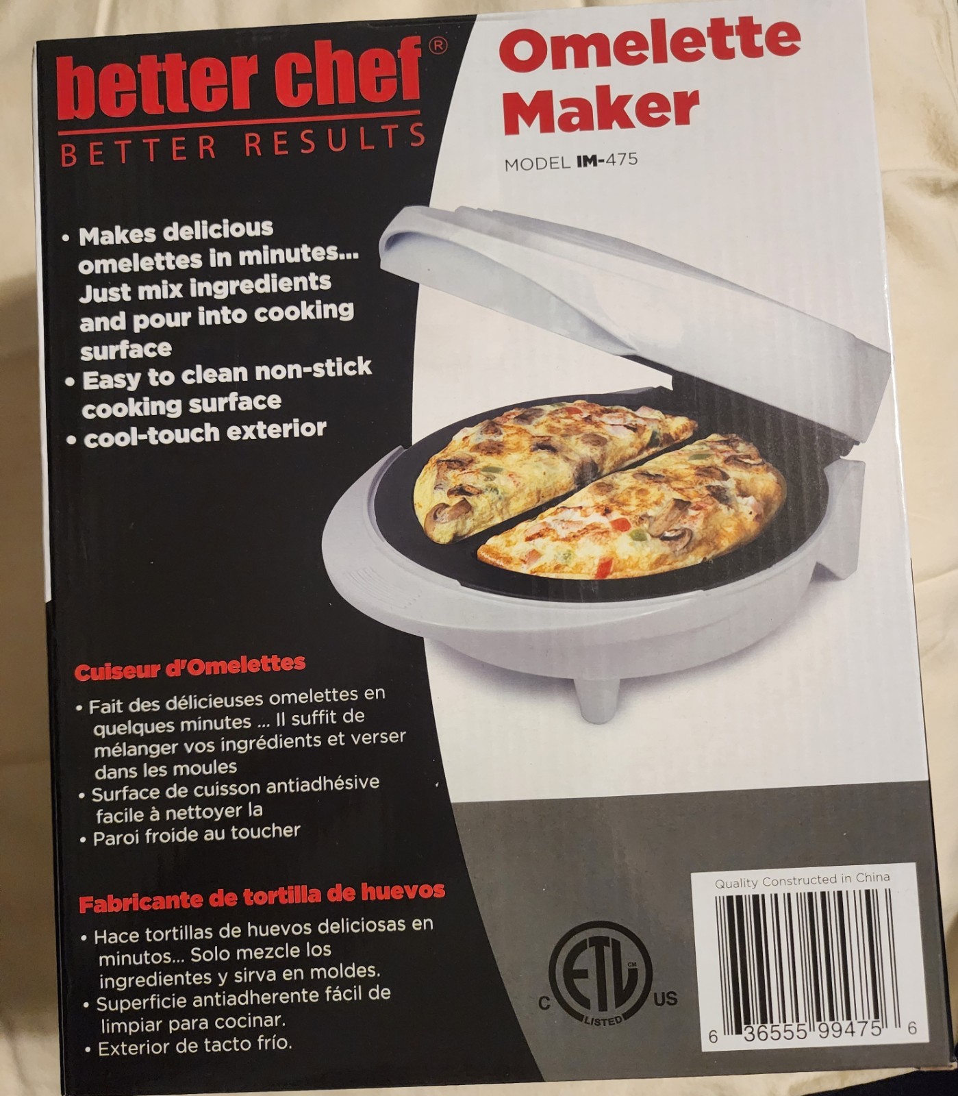 NEW Better Chef Better Results Omelette Maker Model IM-475 White