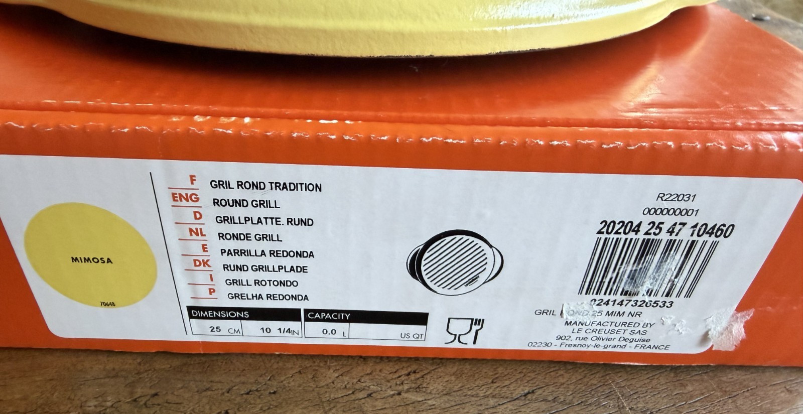 Le Creuset Enameled Cast Iron Round Grill Plate 25 cm 10.25 in Mimosa Yellow NEW