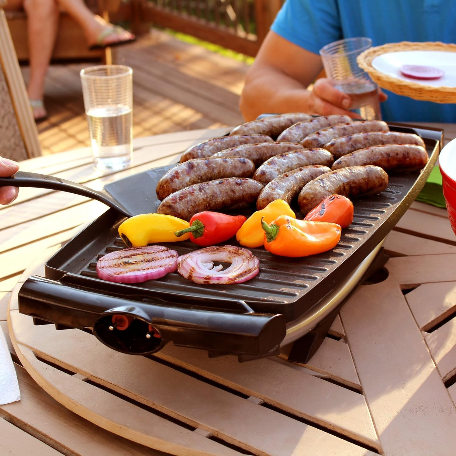 Indoor Outdoor Electric Grill, Non-Stick Grill Griddle Plate, Healthy Grilling D