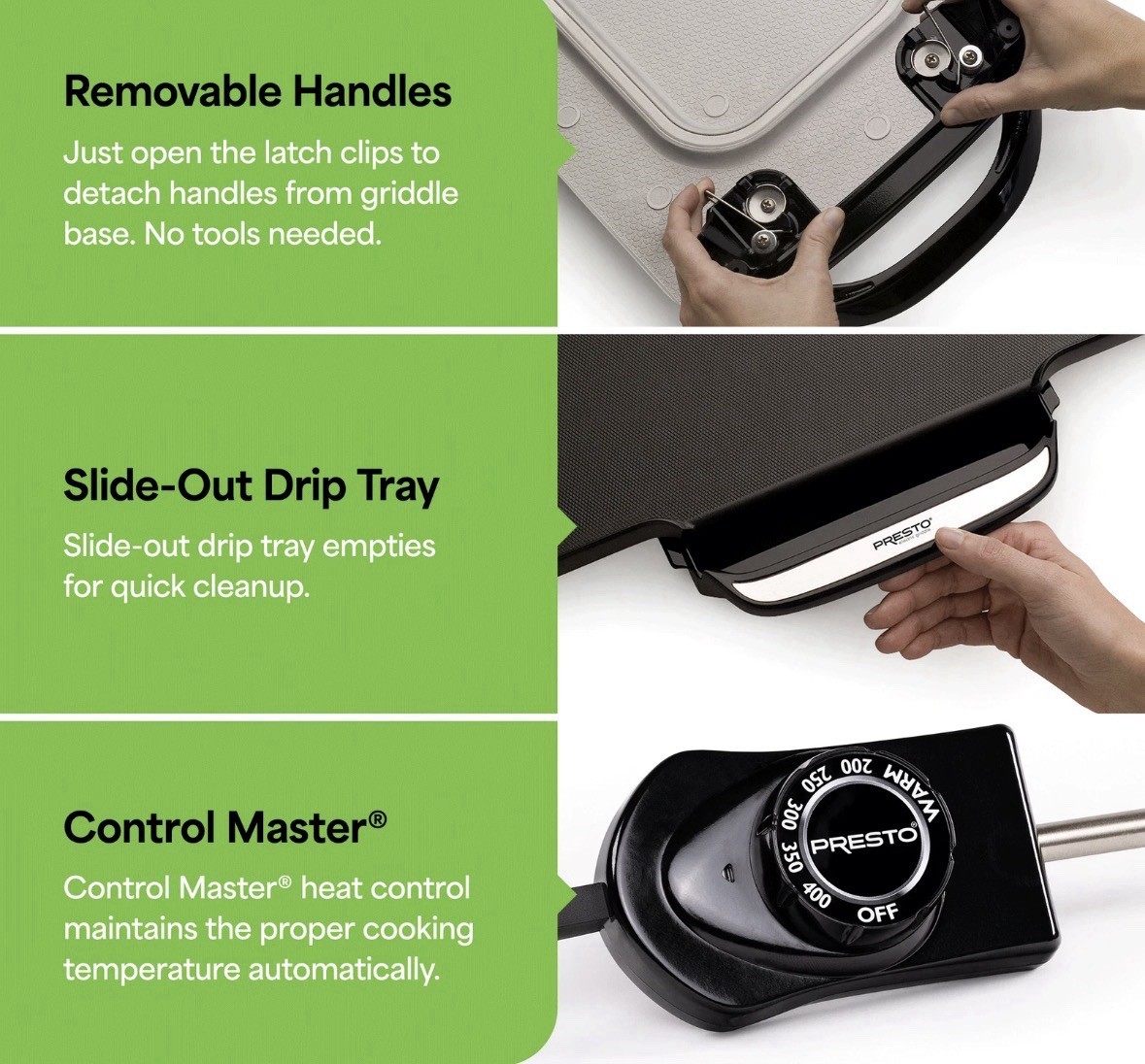 Presto 22” Electric Griddle Nonstick | Removable Handles | Adjustable Temp