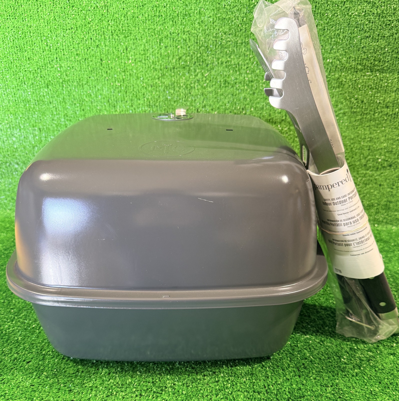 PAMPERED CHEF Indoor Outdoor Portable Grill Electric #2719 + 3 BBQ Tools – NEW!