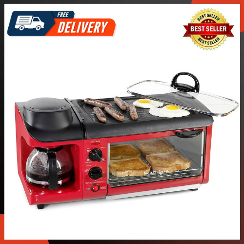 3-In-1 Breakfast Station Includes Coffee Maker Non-Stick Griddle and 4-Slice