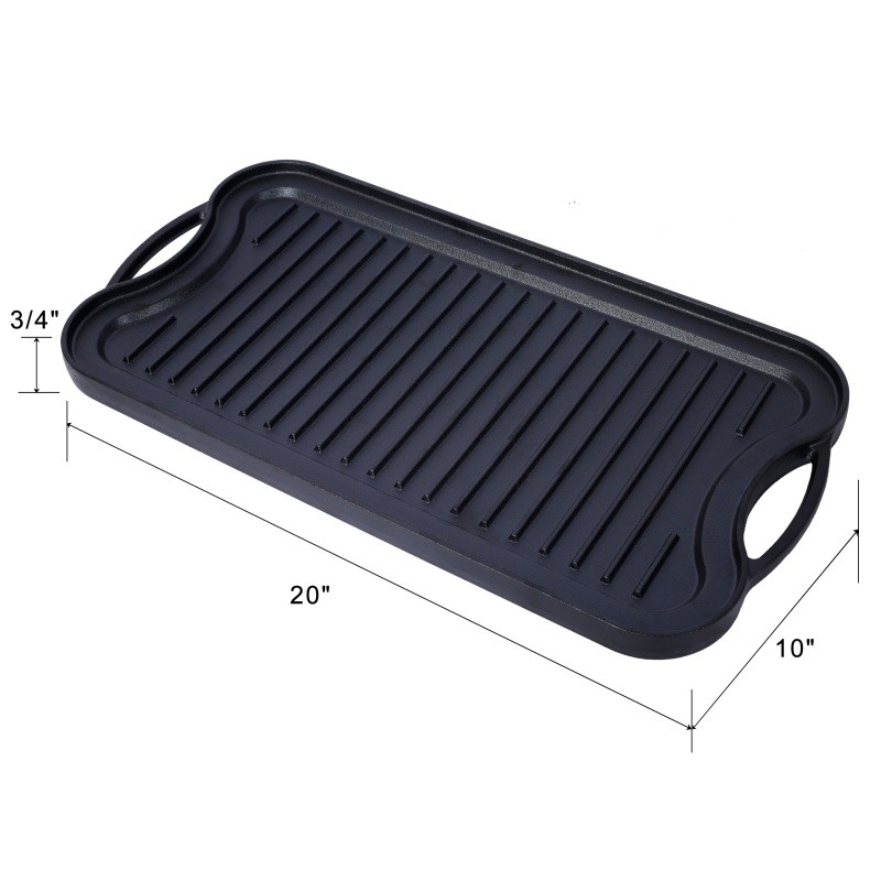 Cookware Pre-Seasoned Grill/Griddle Reversible Cast Iron 20×10″ Cooking Plate