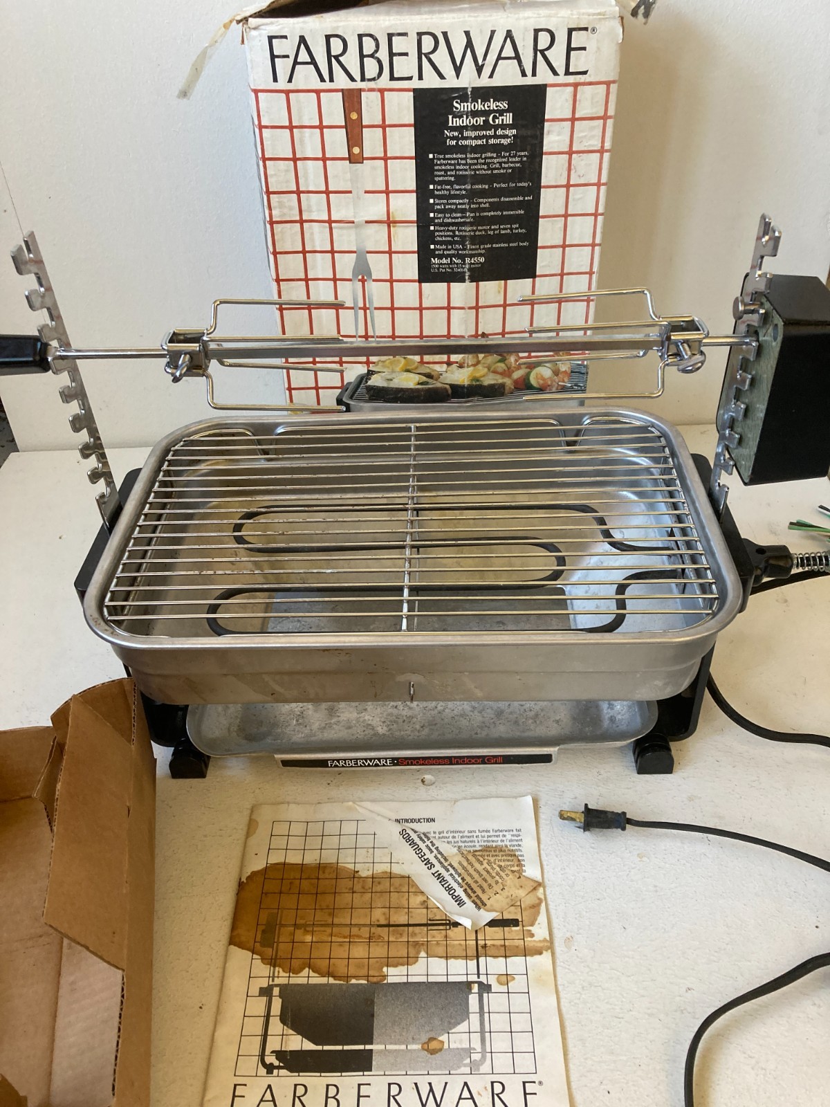 Farberware R4550 Indoor Smokeless BBQ Rotisserie Grill Made In U.S.A. Vintage
