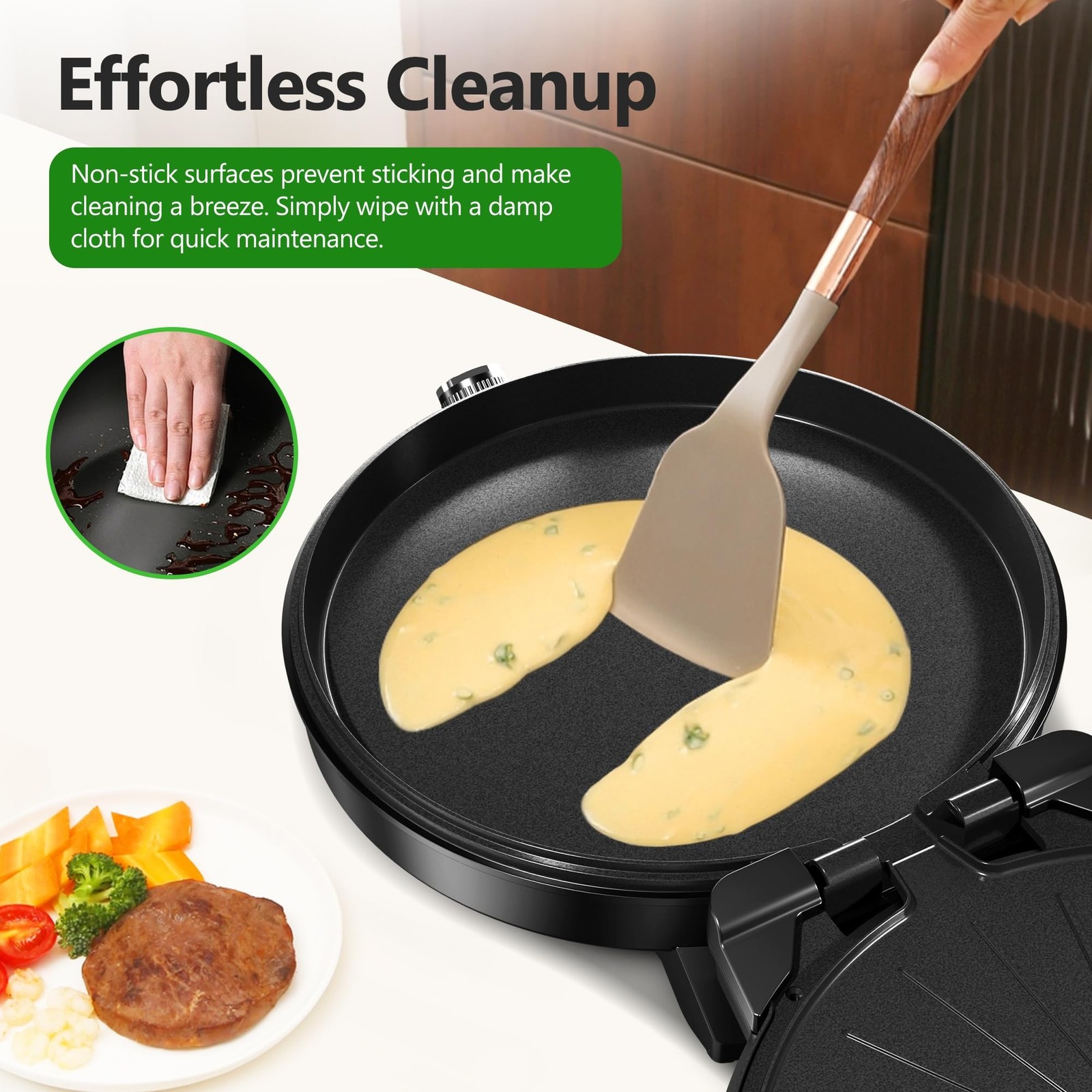 KEINVE 1500W Electric Griddle, 2-in-1 Indoor Griddle And Pizza Maker 30-Min