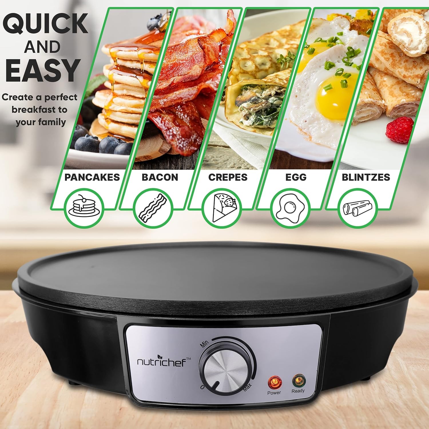 NutriChef Electric Griddle & Crepe Maker Nonstick Inch Hot Plate Cooktop